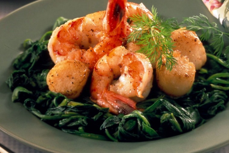 Warm Seafood Spinach Salad with Balsamic Vinegar Canadian Goodness