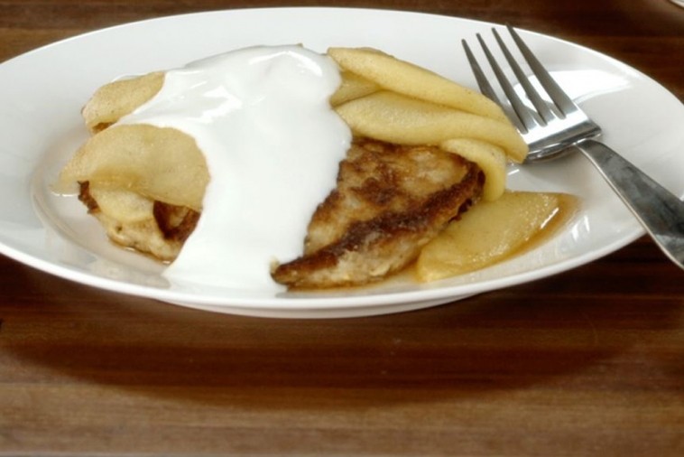 whole grain pancakes with apple compote and yogurt whole grain pancakes with apple compote and yogurt