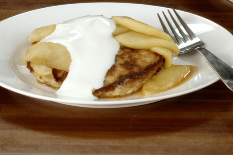 whole grain pancakes with apple compote and yogurt