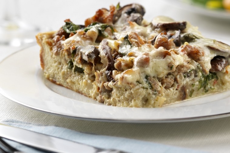 wild mushroom sausage and spinach strata