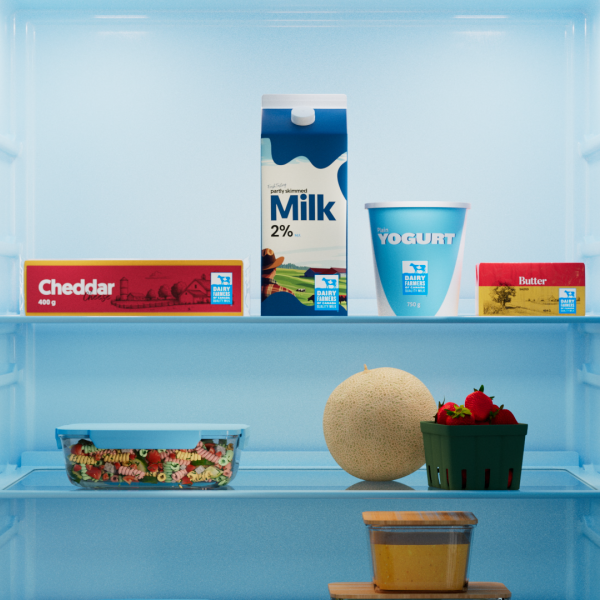 dairy products inside a fridge, no brand names